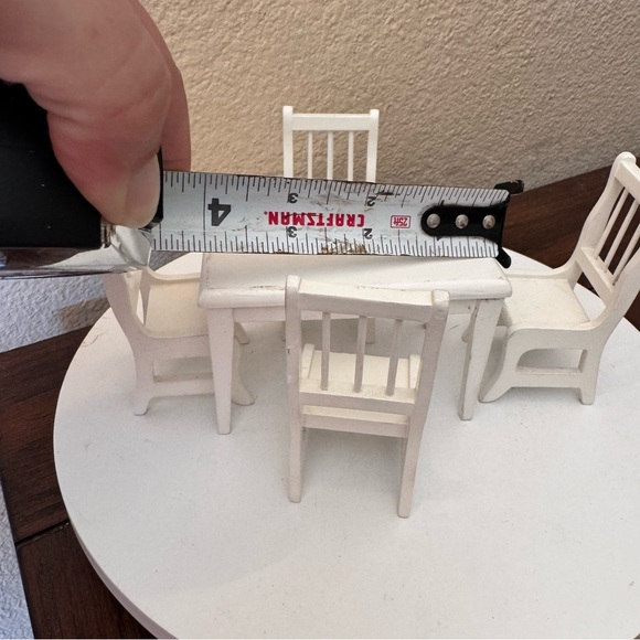 Vintage dollhouse furniture White Miniature Dining Table and Chairs Set - Picture 5 of 8